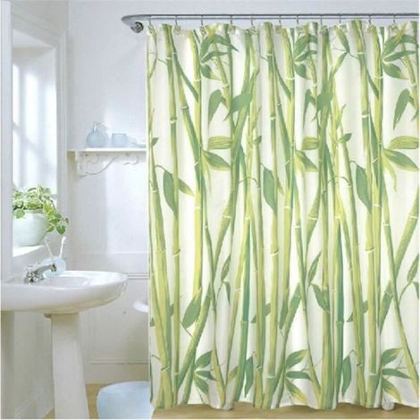 Rideau de douche en tissu bambou paysage - Marque - Modèle - Vert - Polyester - 180 x 180 cm (1/4)