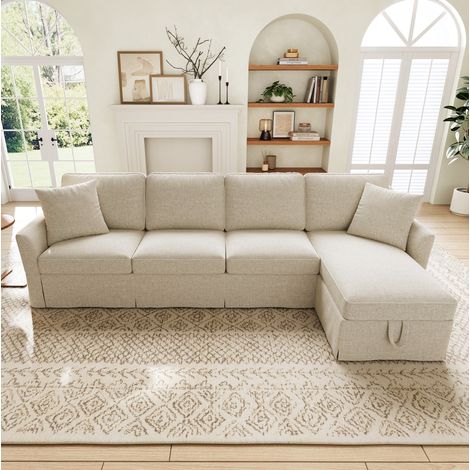 Sofá esquinero de 4 plazas 274x128,5 cm beige con chaise longue con arcón - CHICFURN (1/5)
