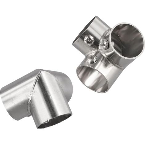 Set mit 2 rechtwinkligen Edelstahl-Rohrverbindern für Kleiderstangen, Regale, Möbel und Gewächshäuser (3-Wege-Winkel)