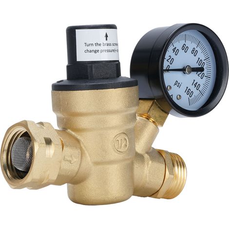 Régulateur de pression d'eau pour VR, filetage 3/4 pouce, en laiton et acier inoxydable, avec manomètre. (1/5)