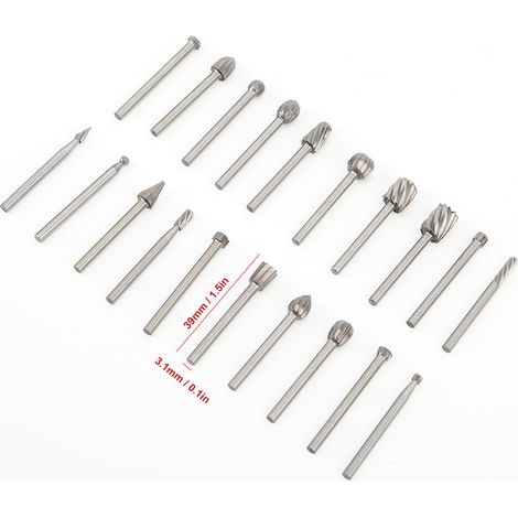 20 pièces limes rotatives en acier rapide pour perçage, polissage, sculpture et travaux artisanaux, forets HSS (1/5)