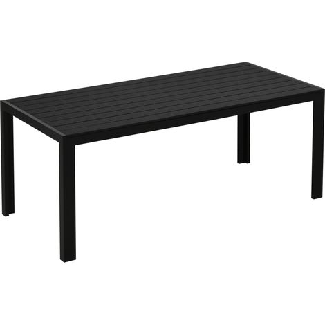 Table de jardin noire imitation bois 190 x 84,5 x 72 cm, plateau composite bois-plastique, cadre aluminium antirouille, résistante aux intempéries, charge 150 kg pour terrasse et balcon (1/5)