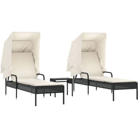 Maison Exclusive - Sonnenliegen 2 Stk. mit Dach und Tisch Schwarz