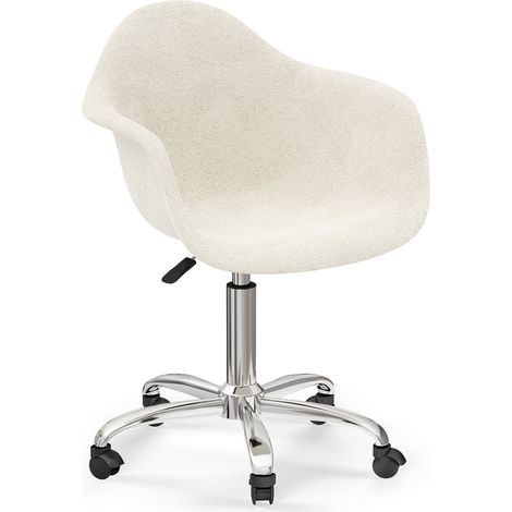 Swivel Office Chair - Bouclé Upholstered - Dominic White