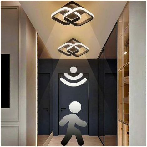 LED ceiling light with integrated motion detector, 22 W, warm white, dimensions: 24 × 20 × 9 cm, ideal for hallways, garages and bathrooms. (1/5)