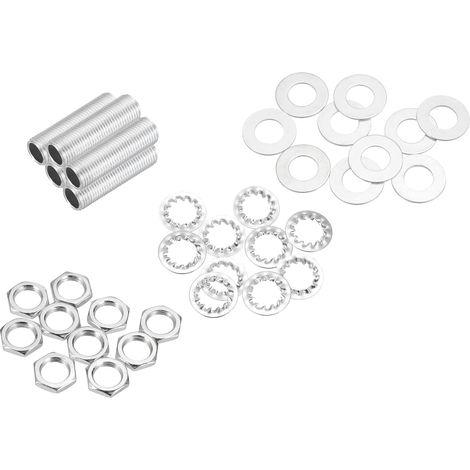35Pcs Tube Fileté M10 à Filetage Fin 3cm de Long x 7mm ID Kit de Raccords pour Tubes de Lampe avec Écrous Hexagonaux et Rondelles, pour Réparation Bricolage, Argent (1/5)