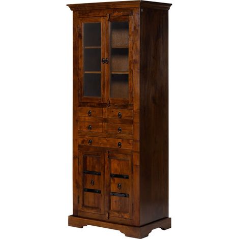 Vitrine acacia brun foncé laqué 80x50x195 cm (BxTxH) monté OXFORD 454 (1/3)