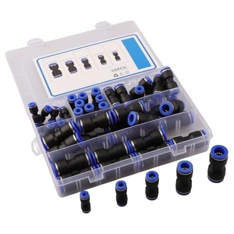 Lot de 50 connecteurs pneumatiques droits à dégagement rapide pour tuyau de 4/6/8/10/12 mm, raccords d'air comprimé en PU et plastique pour l'automatisation (1/5)
