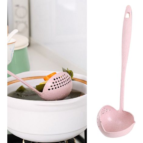 Louche à soupe rose simple 2 en 1, durable et robuste, avec bec verseur et trou de suspension, idéale pour la cuisine et les fondues. (1/5)