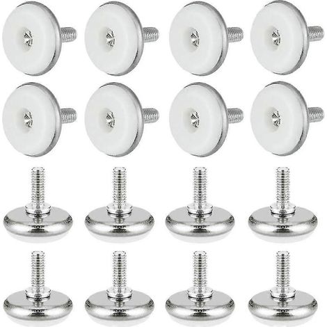 30 pieds de vérin réglables blancs, en plastique et métal, avec écrous, M61530mm, vis de réglage pour meubles, adaptés aux meubles et aux tables. (1/5)