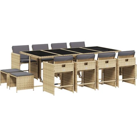 vidaXL Set Pranzo da Giardino 13 pz con Cuscini Beige Misto Polyrattan (1/5)