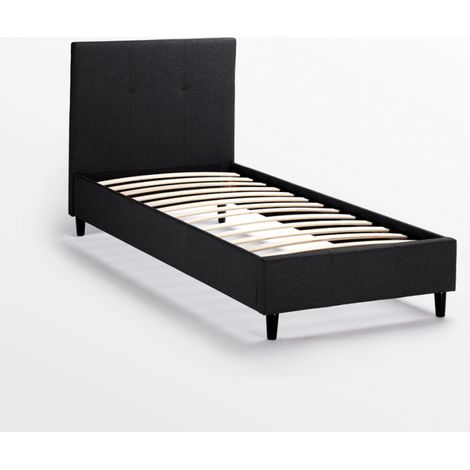 Cama individual una plaza de tela con cabecero y red 80x190 Lausanne Twin - Negro (1/5)