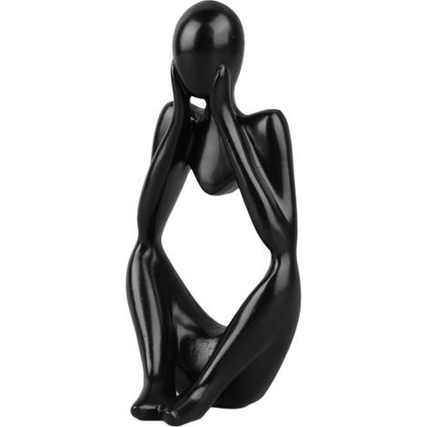 Statue de penseur en résine, figure abstraite, décoration de style contemplatif convenant au salon, au bureau, à une bibliothèque, noir.