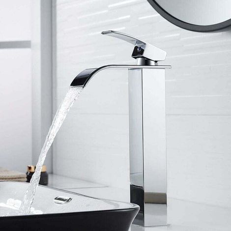 YMYNY Moderne Robinet Lavabo Cascade Haut, Design Elégant Robinet Salle de Bain, Haut Mitigeur Monocommande Lavabo en Laiton, Eau Chaude et Froide Disponible