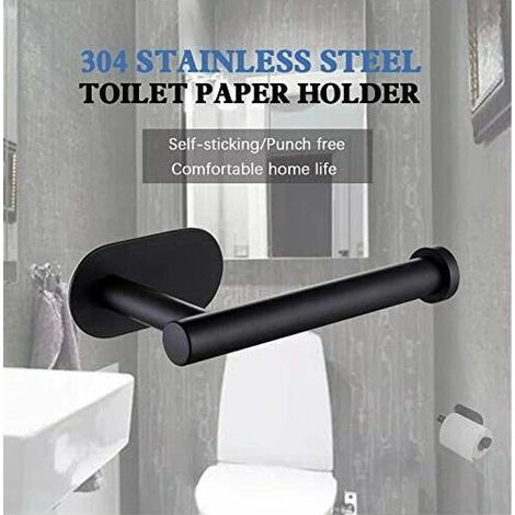 Porte Papier Toilette Auto-adhésif Noir - En acier inoxydable - Pas de perçage nécessaire, forte adhérence et imperméable. (1/4)