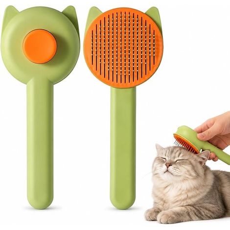 Cepillos gatos Cepillos mascotas Cepillo Peine gatos mango Elimina 90% células muertas piel pelo suelto pelo medio largo Gato (verde orejas gato) (1/4)