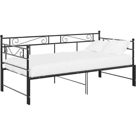 Cadre de canapé-lit extensible (matelas non inclus), métal noir, 90 x 200 cm (1/5)
