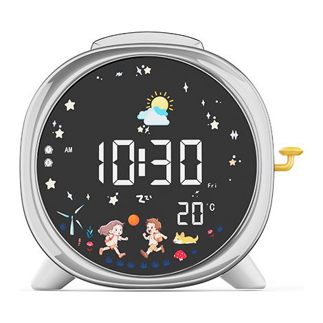 Reveil Enfant Educatif Jour/Nuit, Réveil Enfant avec Veilleuse,Deux Alarmes,Fonction Snooze,Réveil Rechargeable d'entraînement au Sommeil (1/5)