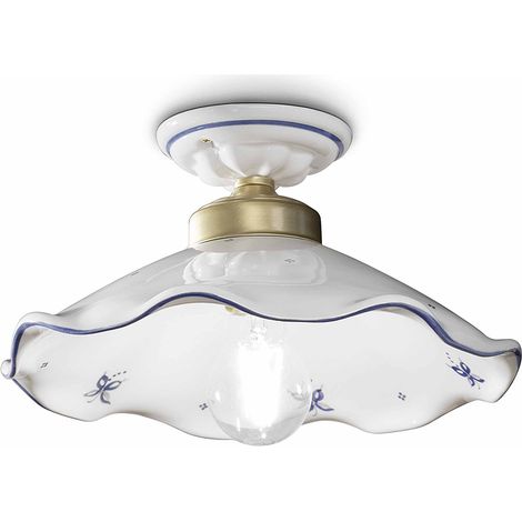 Plafoniera Classica Belluno Ceramica E Ottone Decorato Filo Blu 1 Luce E27 (1/5)