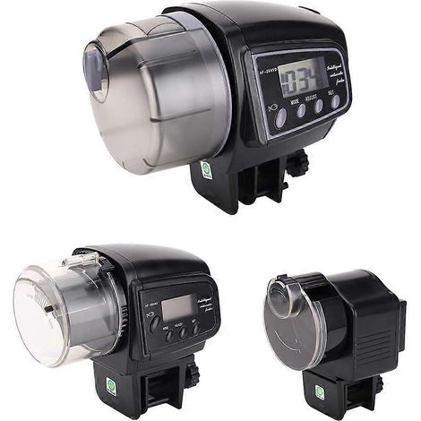 Distributeur automatique de nourriture pour poissons d'aquarium (1 pièce, noir) - Réglable et multifonctionnel avec écran LCD, idéal pour les vacances (1/5)