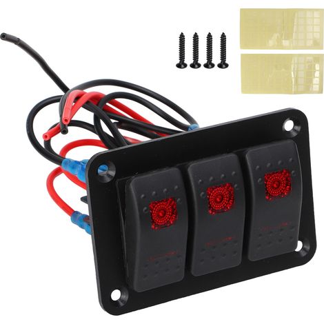 Pannello interruttori a 3 vie, luce rossa, pannello impermeabile e resistente alla corrosione per auto e barche, DC 12V 24V. (1/4)
