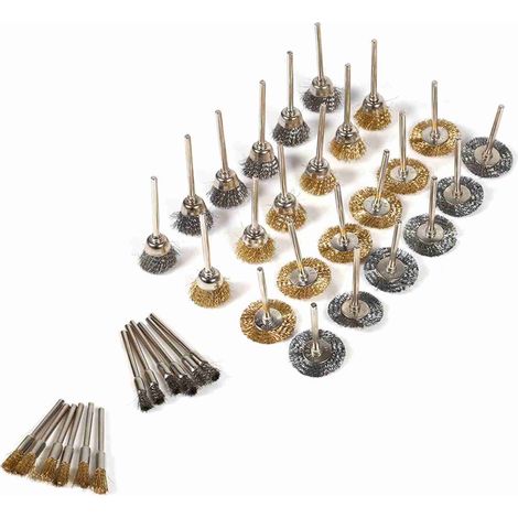 Ensemble de 36 Brosses Métalliques Laiton pour Polissage et Nettoyage, Outils Rotatifs en Forme de Roue et Stylo (1/5)