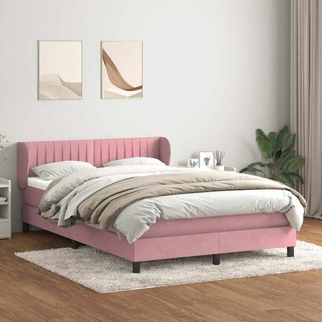 Sommier à lattes de lit avec matelas rose 160x220 cm velours
