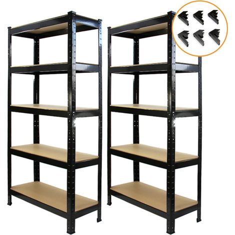 2 x T-Rax Schwerlastregal Lagerregal Werkstattregal Kellerregal Regal Steckregal Schwarz 75cm x 150cm x 30cm mit Verbindungsstücken 6mm Starke MDF Regalböden 5 Stufen 150kg Tragkraft pro Regalboden