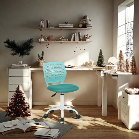 Fauteuil de Travail pivotant à 360° pour Adolescentes avec Dossier en Maille PP réglable en Hauteur et roulettes, Tissu Turquoise (1/4)