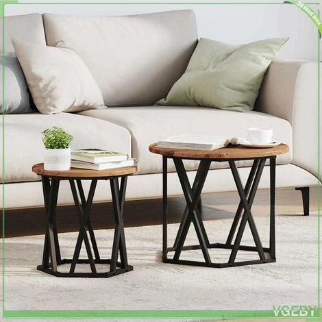 Table d'appoint - ABI - 2 pcs - Bois recyclé - Bois d'ingénierie et acier - 50x50x40 cm (1/5)