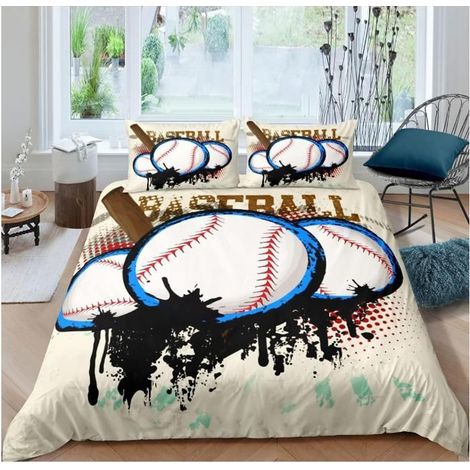 Baseball Parure de Lit 90x190cm Sports Theme Sets de Housse de Couette pour Enfants Adolescents 3D Ball Housse de Couette - 2NA (1/4)