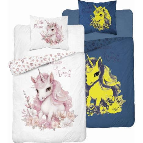Parure de lit phosphorescente 160x200 Licorne en fleurs Licorne (1/5)