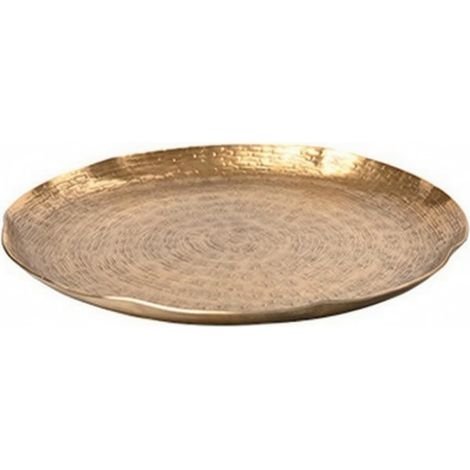 Textured Chiseled Decorative Tray  Low Discreet Design, Tabletop, Stable, Round Tray, for Console, Gold, S (1/5)