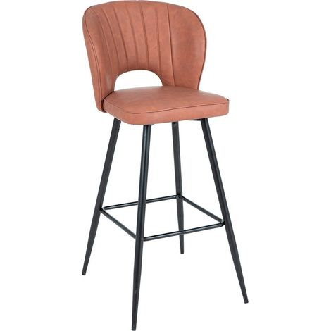 MOMMA HOME Set de 2 Taburetes de Asiento Elevado - Modelo ONA - Acabado Ecopiel marrón - Patas Metal Negro Mate (1/5)