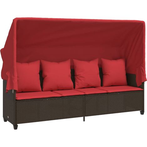 Maison Exclusive - Sonnenliege mit Dach und Kissen Braun Poly Rat