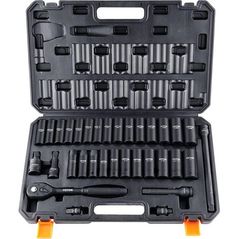 Jeu de Douilles à Choc 1/2" Coffret Clé à Cliquet 6 Pans en Acier Allié CR-V pour Réparation Auto avec Mallette (1/5)