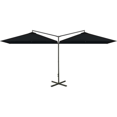 Parasol double avec mât, Parasol pour Balcon Jardin Plage Terrasse, en acier Noir 600x300 cm OIB7206E (1/5)