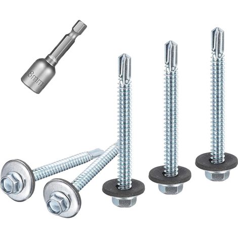 50 PCS Vis Tôle Ondulée 4,8×50mm Vis toiture Tête Hexagonale (1/5)
