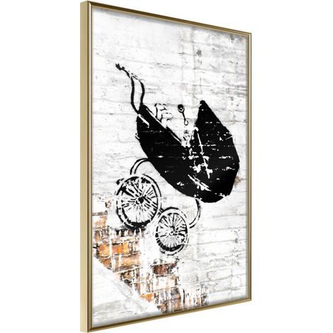 Affiche Murale Encadrée "Banksy Baby Stroller" 30 x 42 cm Or