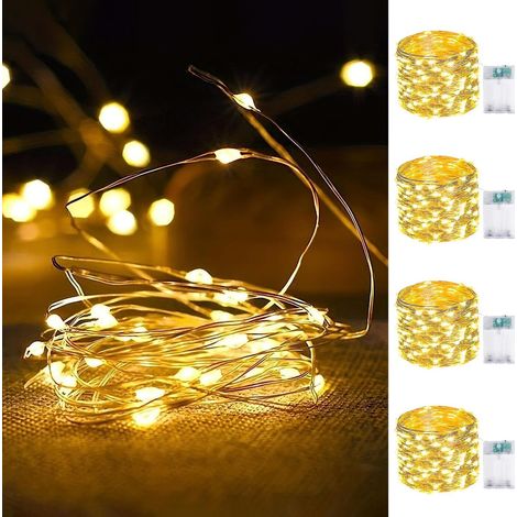 Guirlande Lumineuse à Piles - 50 LED - 5 m - Étanche - Minuterie 6H - Découpable - Pour Intérieur Extérieur - Lot de 4