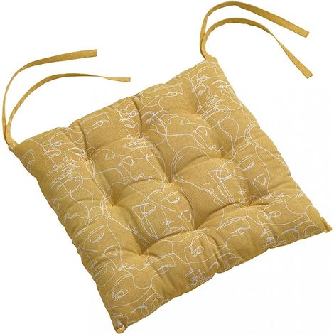 Galette de chaise matelassee 38 x 38 cm Visage nymphea jaune