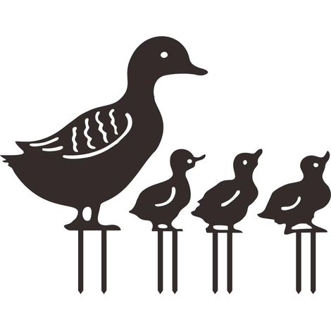Juego de 4 estacas metálicas para jardín con forma de pato - Decoración de jardín con forma de animal - Accesorios decorativos para exteriores y césped - Estacas decorativas - Pato negro (1/5)
