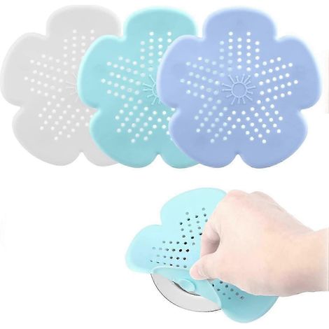 Lot de 3 bondes de douche, couvercles de bonde en silicone en forme de fleur avec 5 ventouses, bouchons d'évier antidérapants adaptés à la salle de bain, la baignoire et la cuisine, faciles à installe (1/5)