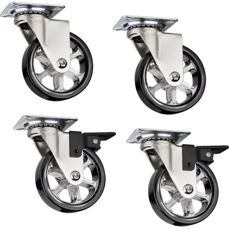 SOTECH 4er Set Möbelrollen RAPID Rollen-Ø 75 mm schwarz (2 x mit Bremse + 2 ohne Bremse), Tragkraft 35 Kg