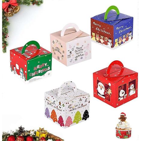 Lot de 20 boîtes à bonbons de Noël, boîtes cadeaux en papier, boîtes à pain de Noël en carton, boîtes à biscuits de Noël, boîtes à goûters de Noël avec poignée (1/5)
