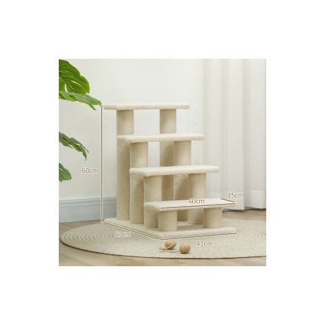 Escalier beige pour chiens et chats à 4 marches en peluche avec accès facile et base stable pour canapé, lit et voiture (1/5)