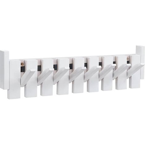 HOME DELUXE Garderobenleiste PORTE - 56 x 3,5 x 15 cm, Weiß Aus Kautschukbaum Hakenpaneel, Wandgarderobe, Kleiderhaken Hakenpaneel, Wandgarderobe, Kleiderhaken