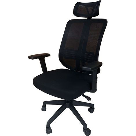 Silla Oficina Ergovan, Silla Escritorio Ergonómica, Refuerzo Lumbar, Reposacabezas, Transpirable Negro 61x115-125x48 cm