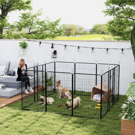 Parque para Perros de 12 Paneles con 2 Puertas Corralito para Perros para Exterior Interior de Acero 80x120 cm Negro (1/5)