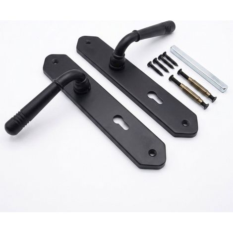 Set maniglie Relaxdays, porta interna, cilindro profilato vintage, HB 23 x 13,5 cm, placca lunga, metallo nero opaco